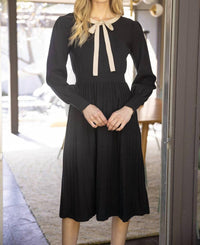 Voy - Joy Princess Sleeve Ribbon Neckline Midi Knit Dress