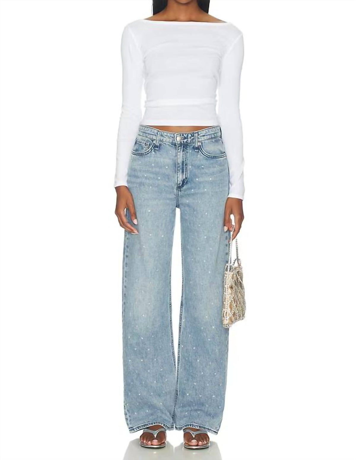 Rag & Bone - Featherweight Logan Embellished Wide Jeans