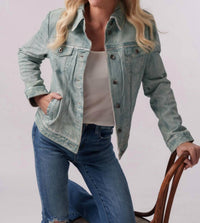 Scully Classic Leather Jean Jacket in light denim blue - women's jacket