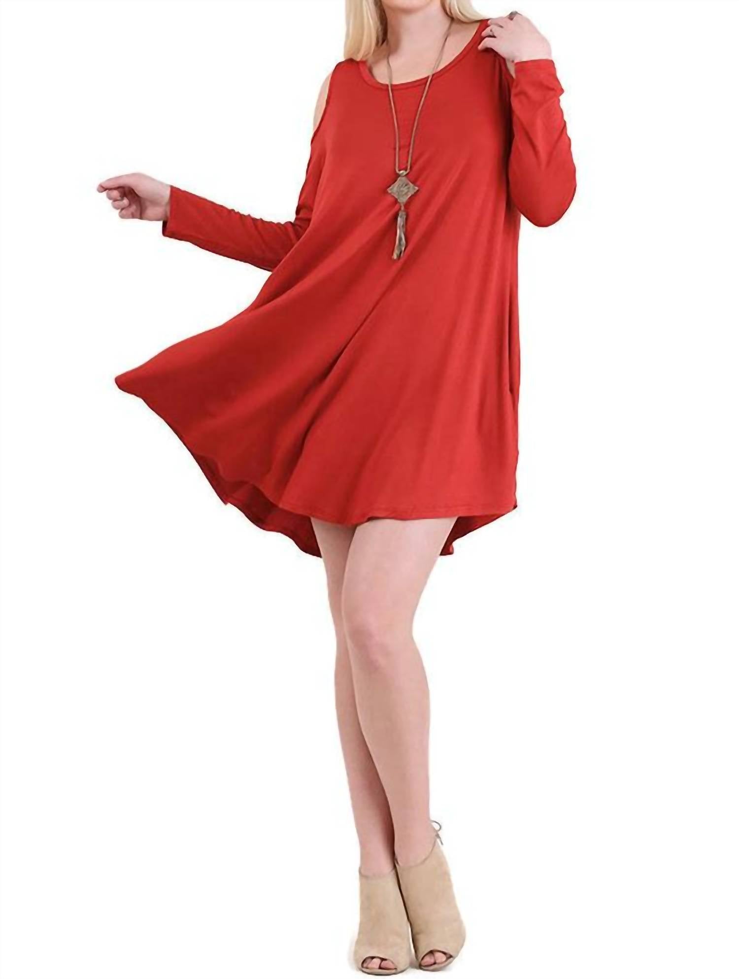 umgee Cold Shoulder T-shirt Dress in rust - women's dress