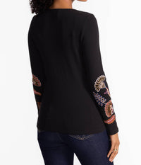 Johnny Was Gineva Long Sleeve Thermal Top in black - women's long sleeve top - detail view
