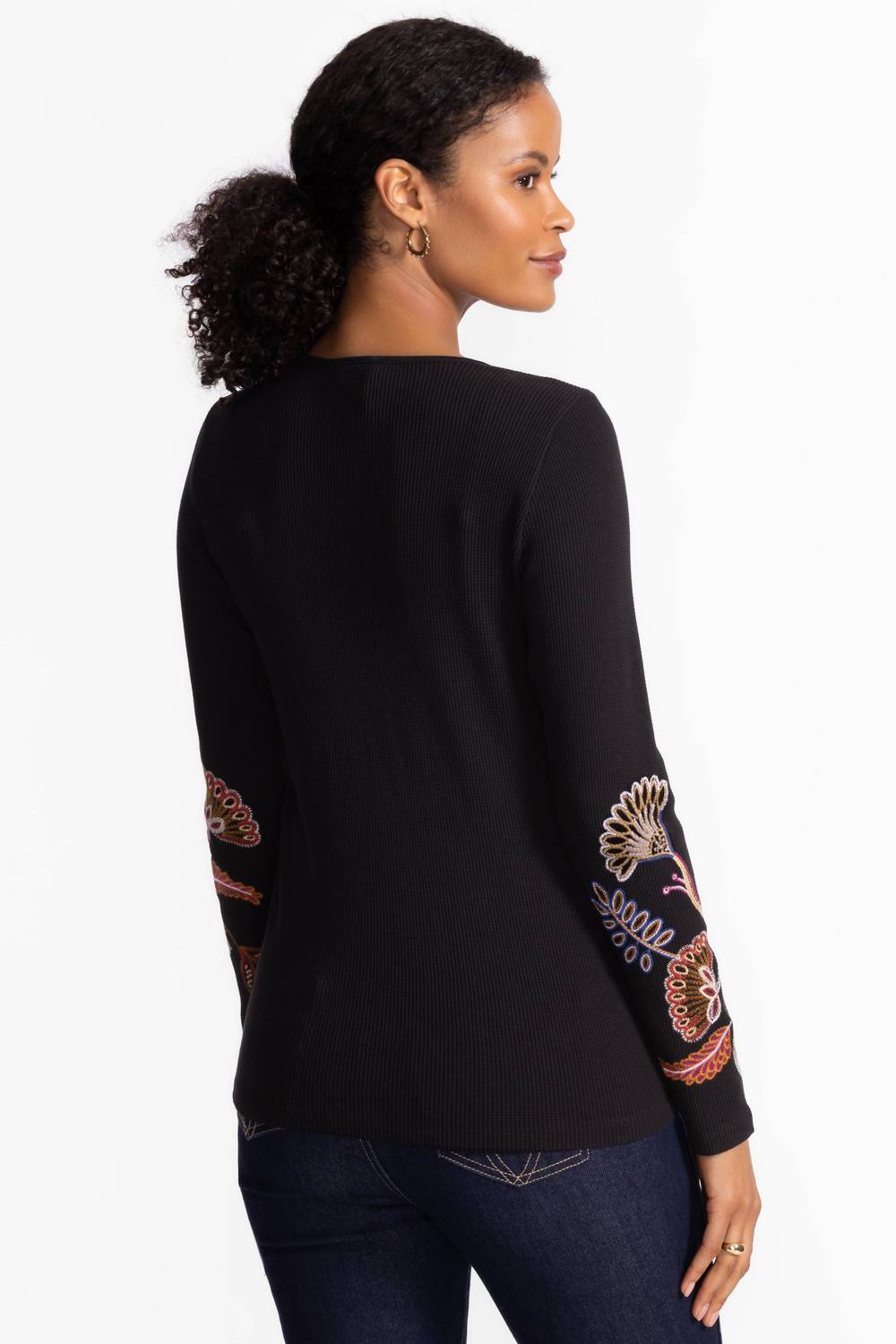 Johnny Was Gineva Long Sleeve Thermal Top in black - women's long sleeve top - alternate view