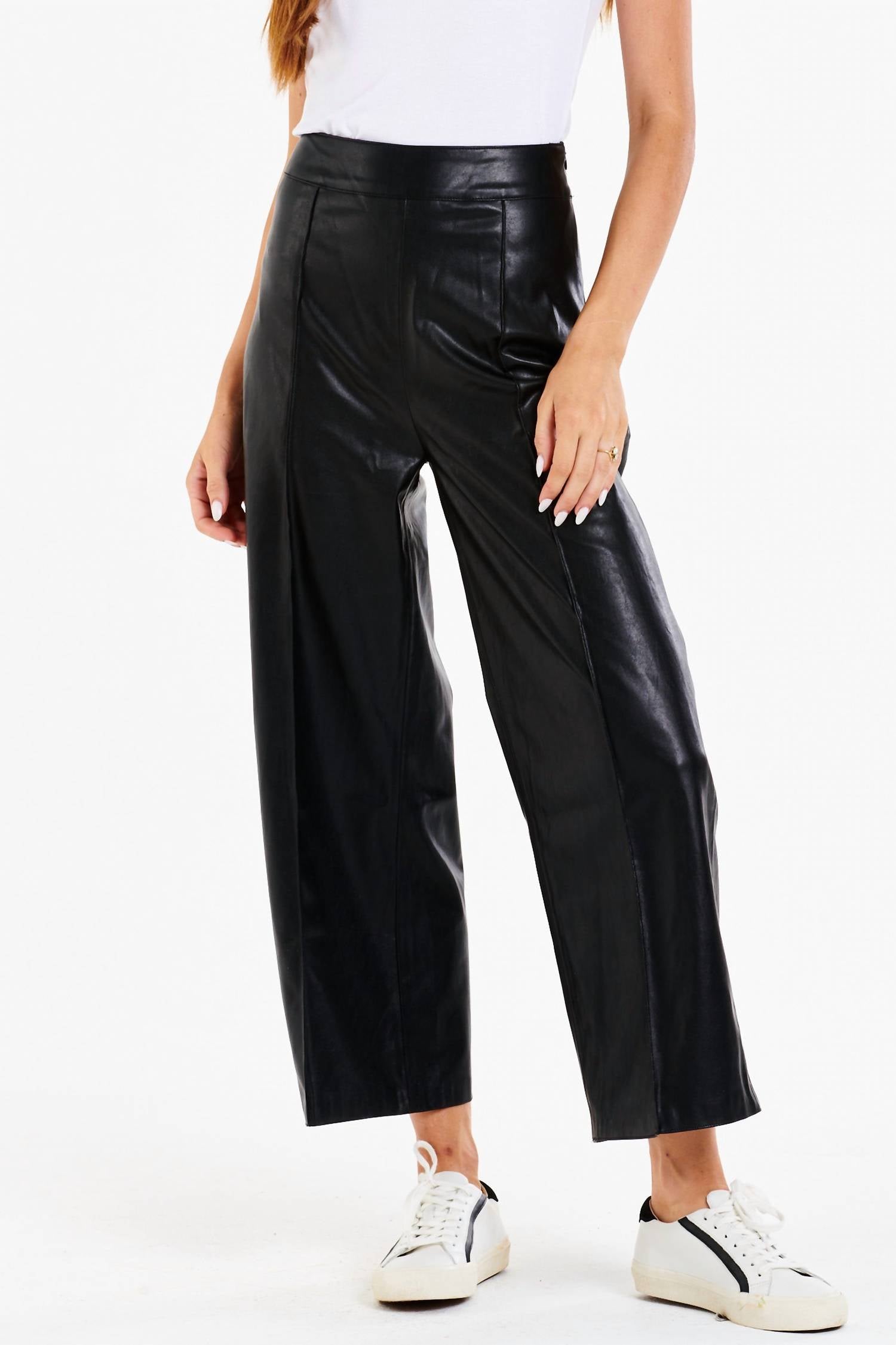 Another Love - Sparkle Wide-leg Cropped Vegan Leather Pant
