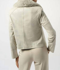 Joseph Ribkoff - Foiled Suede Swing With Faux Fur Collar Jacket