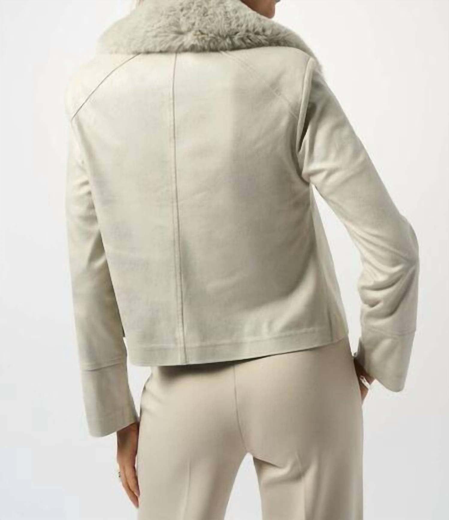 Joseph Ribkoff - Foiled Suede Swing With Faux Fur Collar Jacket