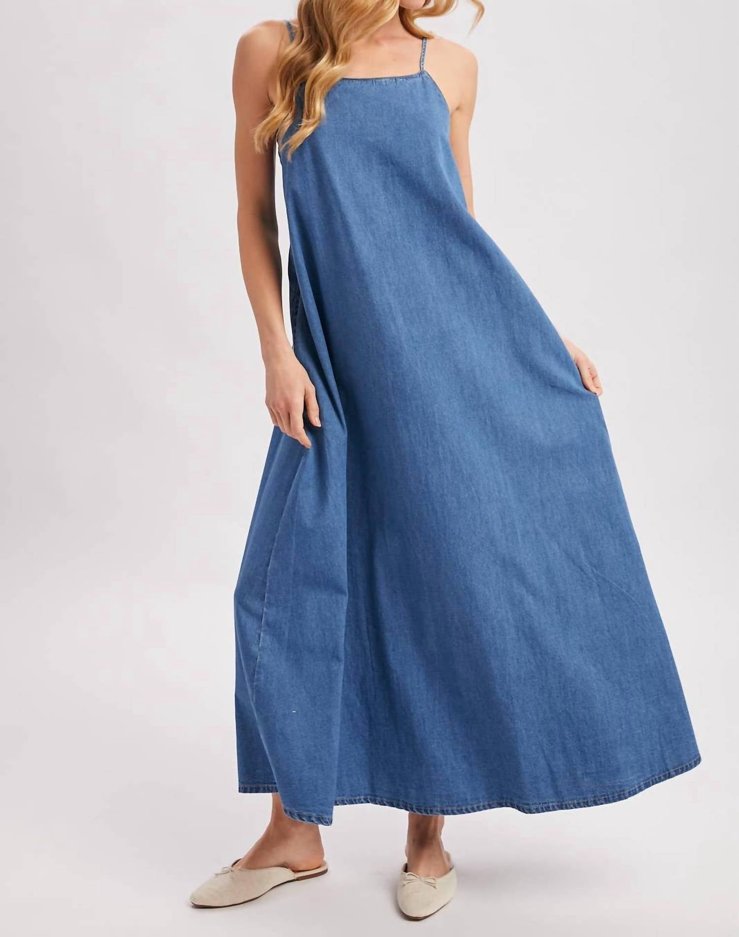 Bluivy - Denim Chambray Open Back Maxi Dress