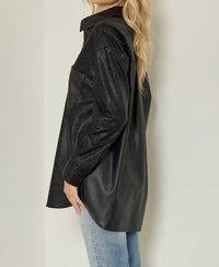 Entro - Faux Leather Button Up Shirt