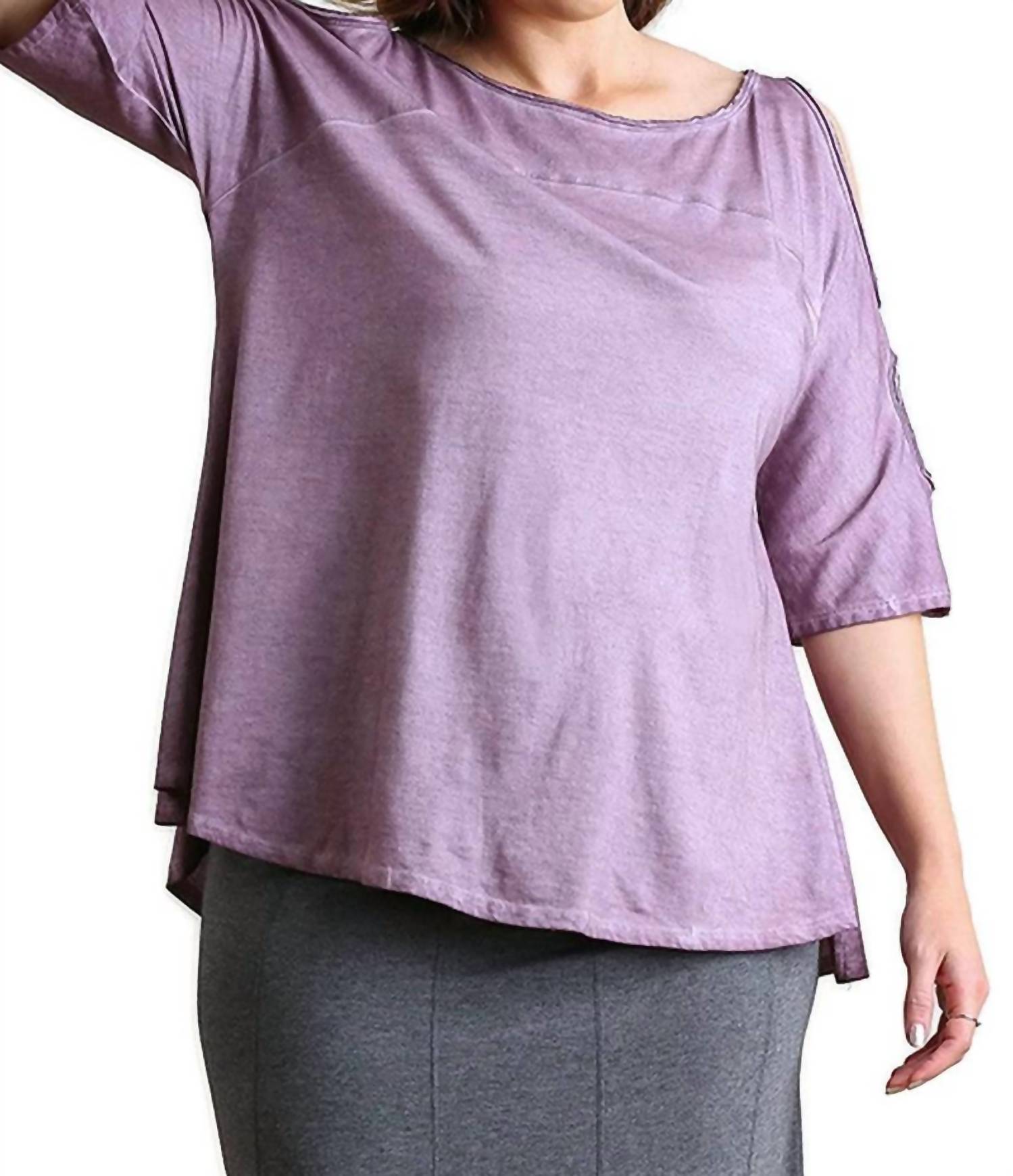 Umgee - Mineral Washed Cold Shoulder Top - Plus