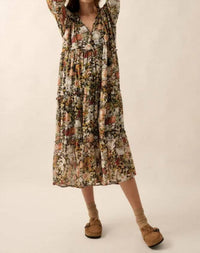 Promesa - Women's Floral V Neck Chiffon Midi Dress