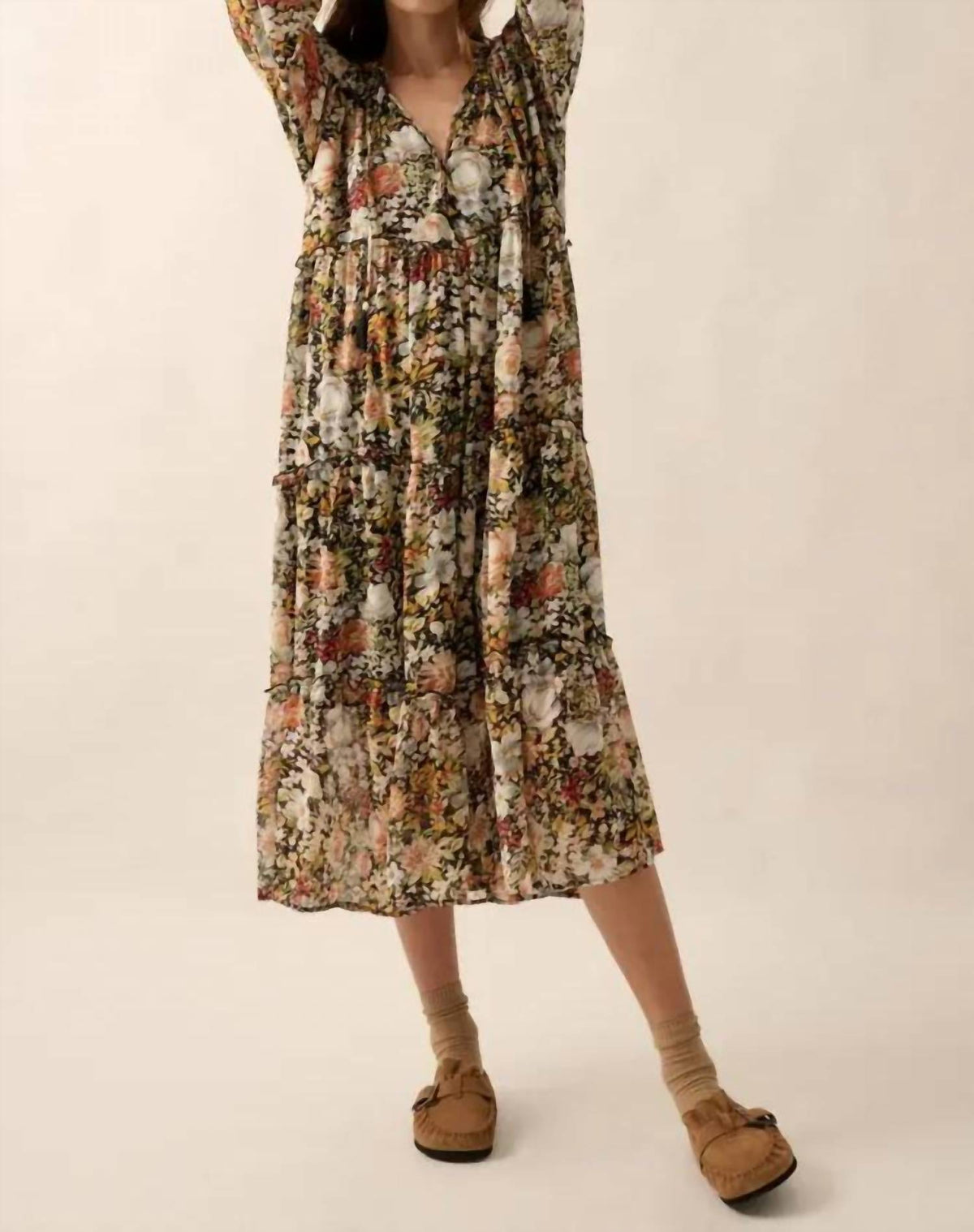 Promesa - Women's Floral V Neck Chiffon Midi Dress