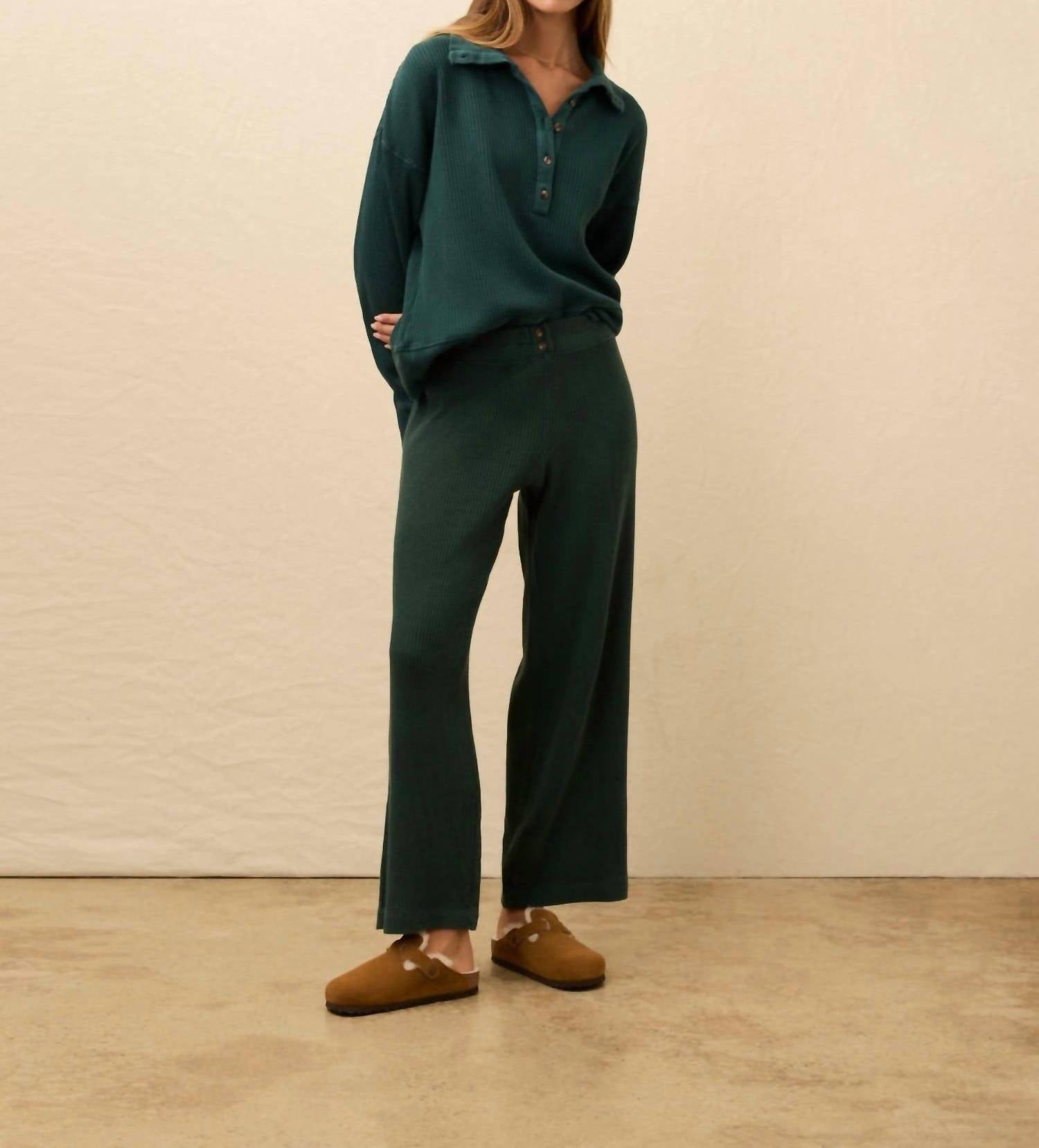 Faherty Women's Apres Waffle Pant in seamoss - women's pants - alternate view