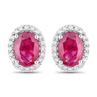 Diana M Jewels Women's Oval Natural Ruby Stud Earrings (1.96 Ct) - Classic in 14k white gold - women's jewelry