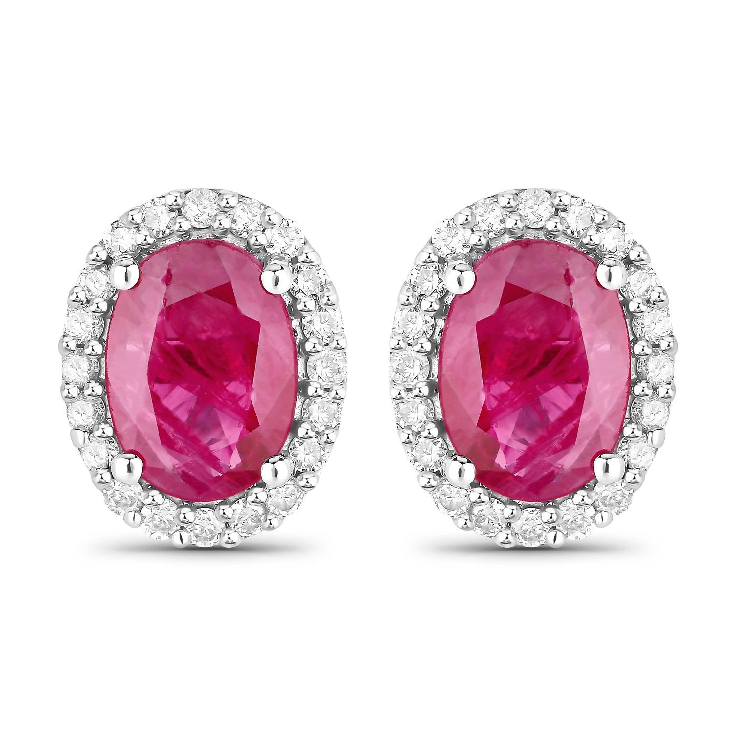Diana M Jewels Women's Oval Natural Ruby Stud Earrings (1.96 Ct) - Classic in 14k white gold - women's jewelry