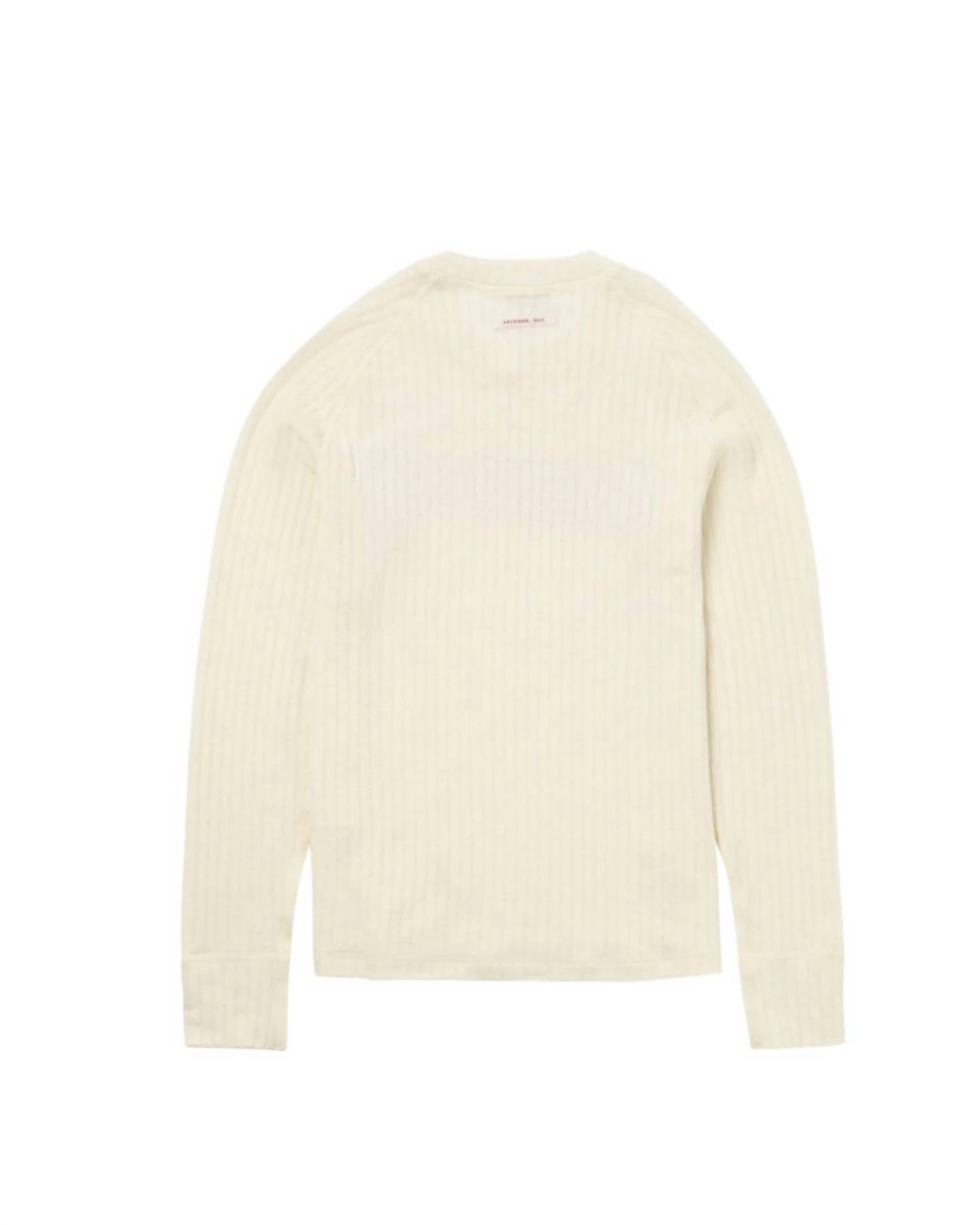 AMUNDSEN Women's Hero's Hide Crew Neck Jumper in natural logo - women's sweater - detail view