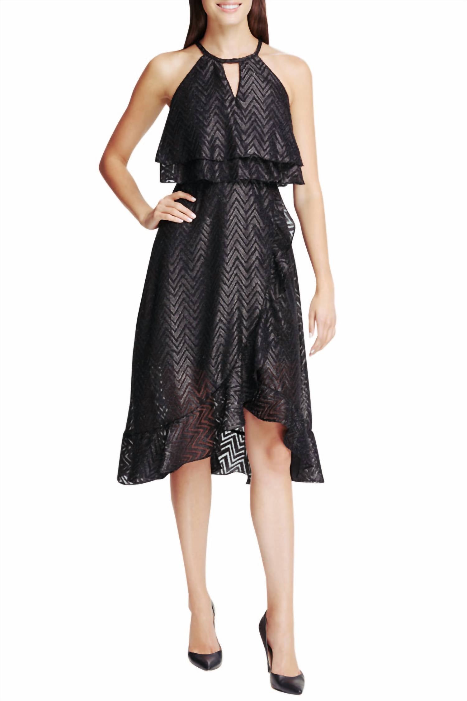 Kensie - Chevron Clip Chiffon Sleeveless High Low Dress