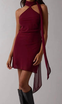 Sky To Moon - Sheer Long Scarf Bias Cut Mini Dress