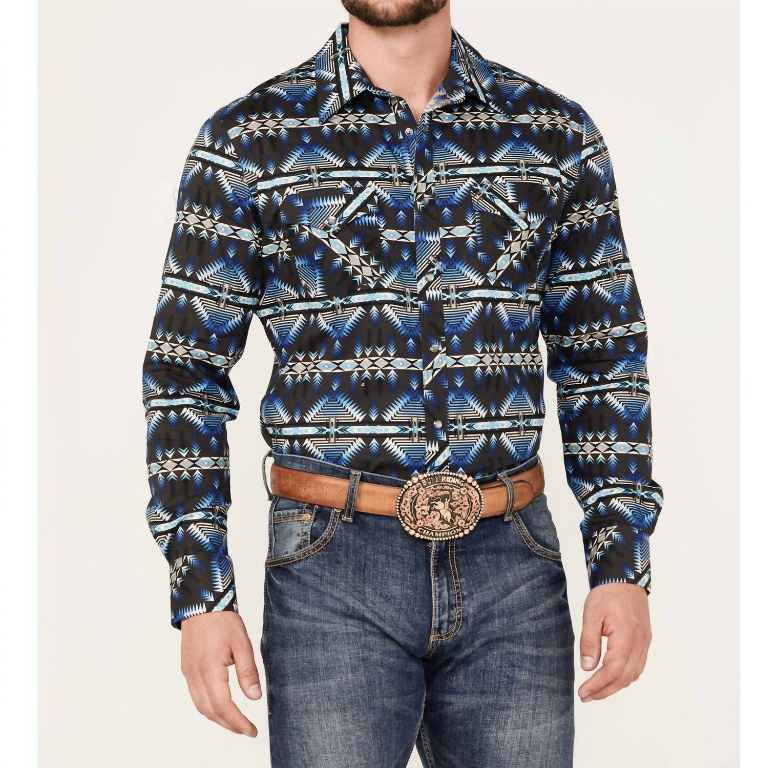 Rock & Roll Denim - Modern Fit Aztec Woven Snap Shirt