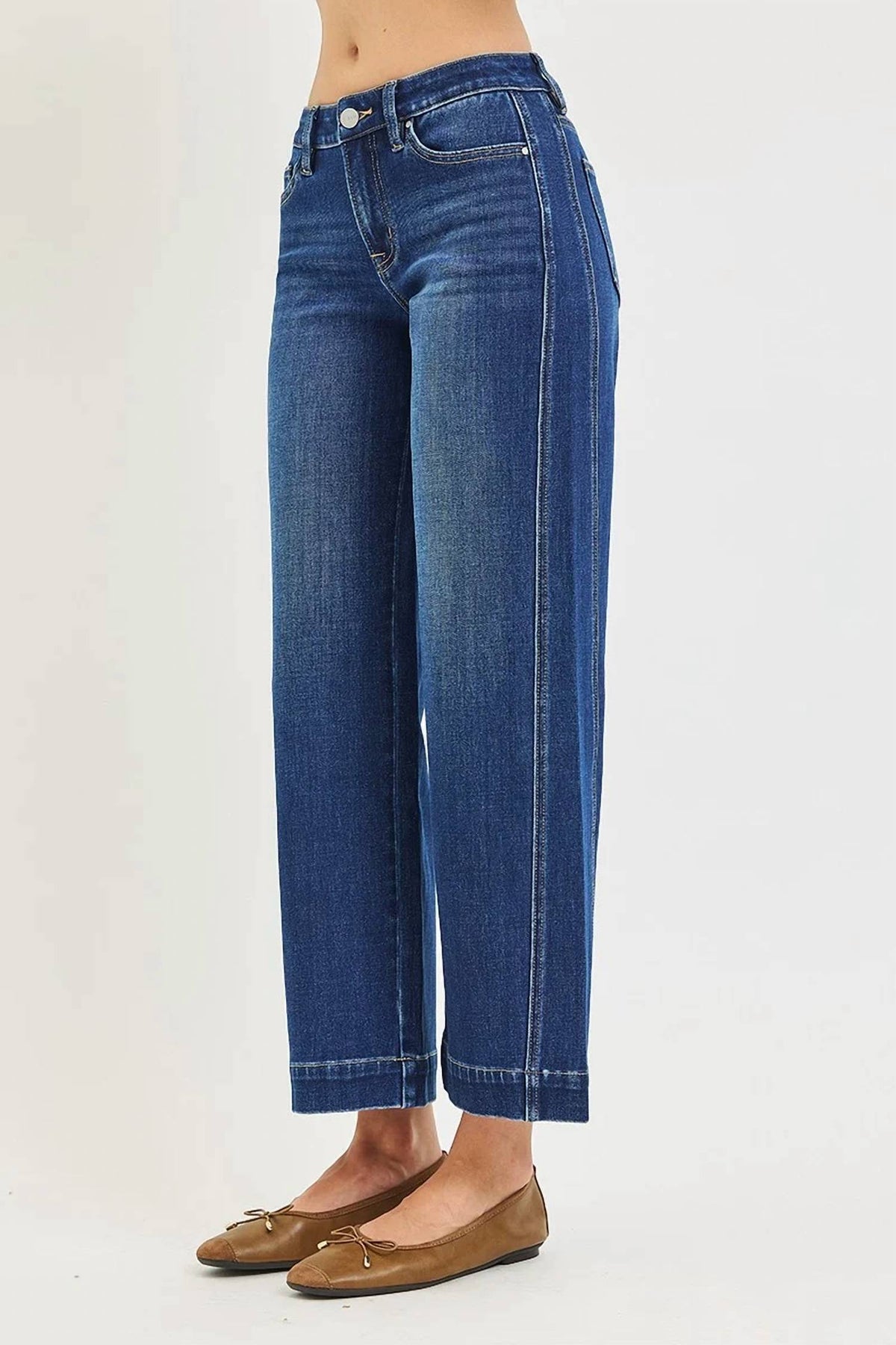 Risen - Mid Rise Ankle Wide Leg Jeans