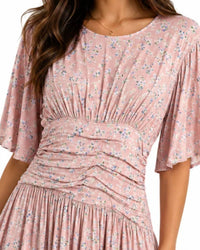Sky To Moon - Short Sleeve Floral Cinch Waist Dress
