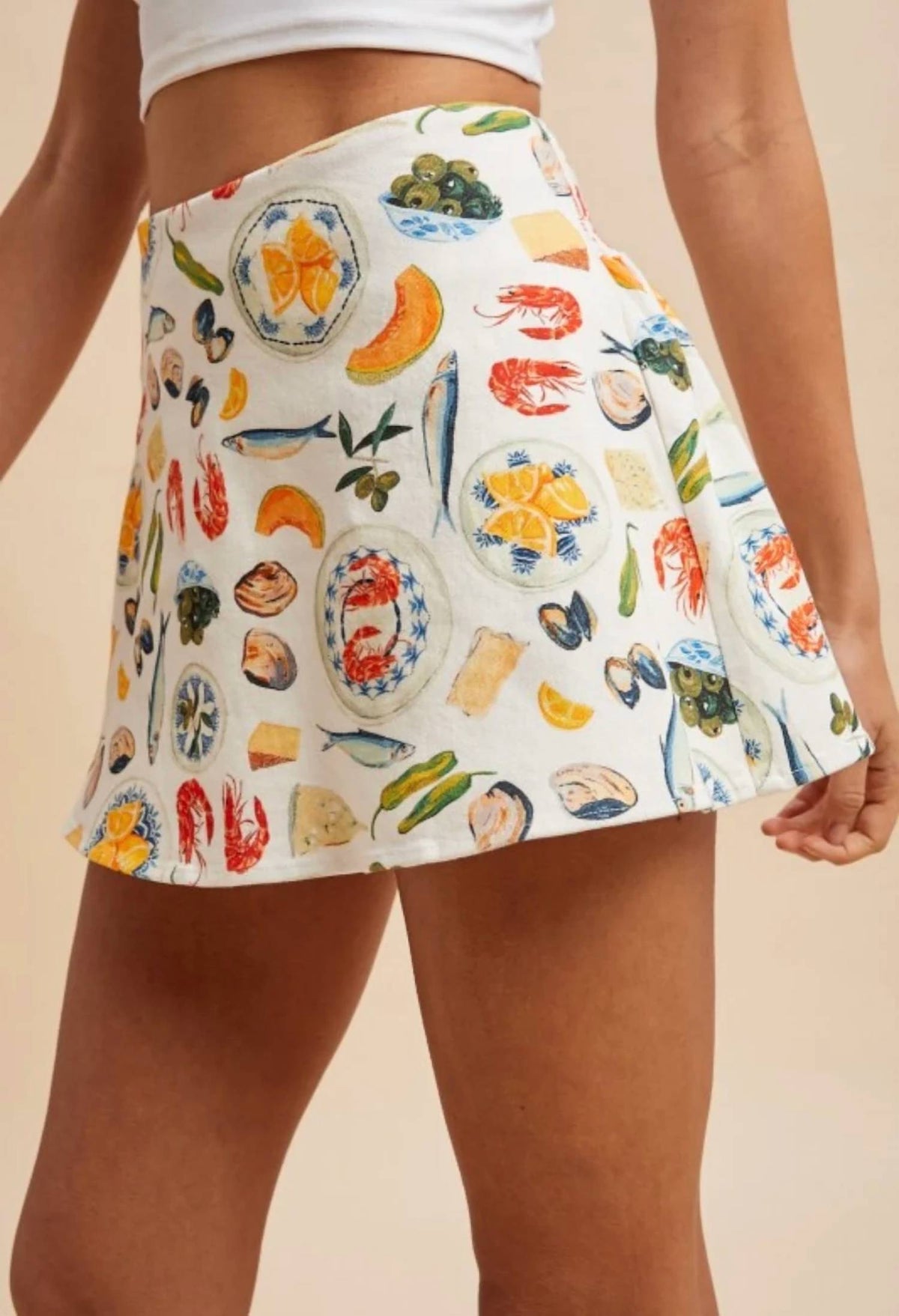 Anniewear - Mediterranean Food Motif Printed Skort