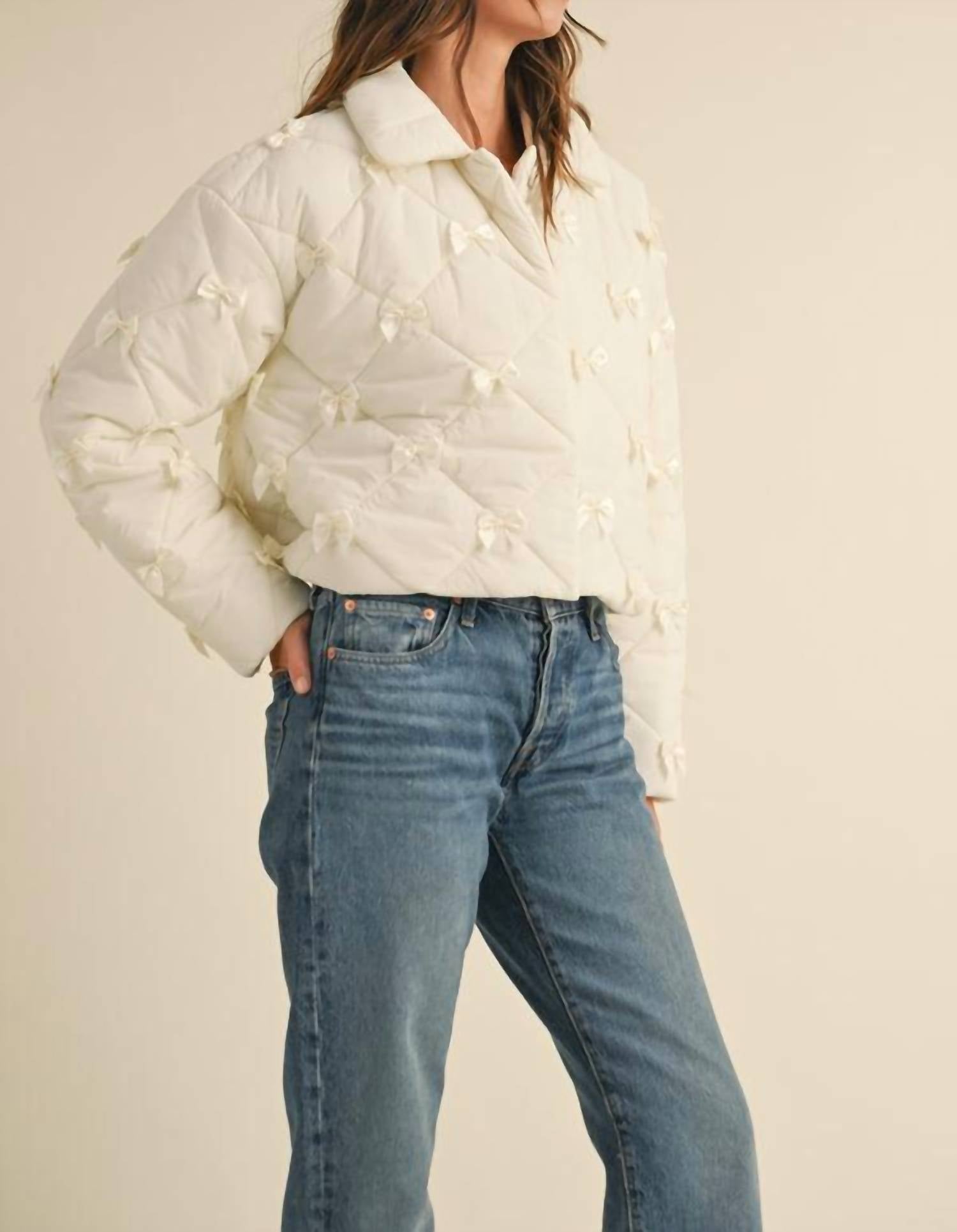 Mable - Women's Quilted Bow Detailed Jacket