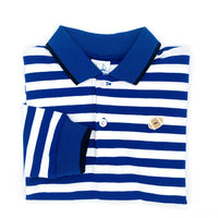 Florence Eiseman Kid's Long Sleeve Football Polo in royal white - kids' shirt - detail view