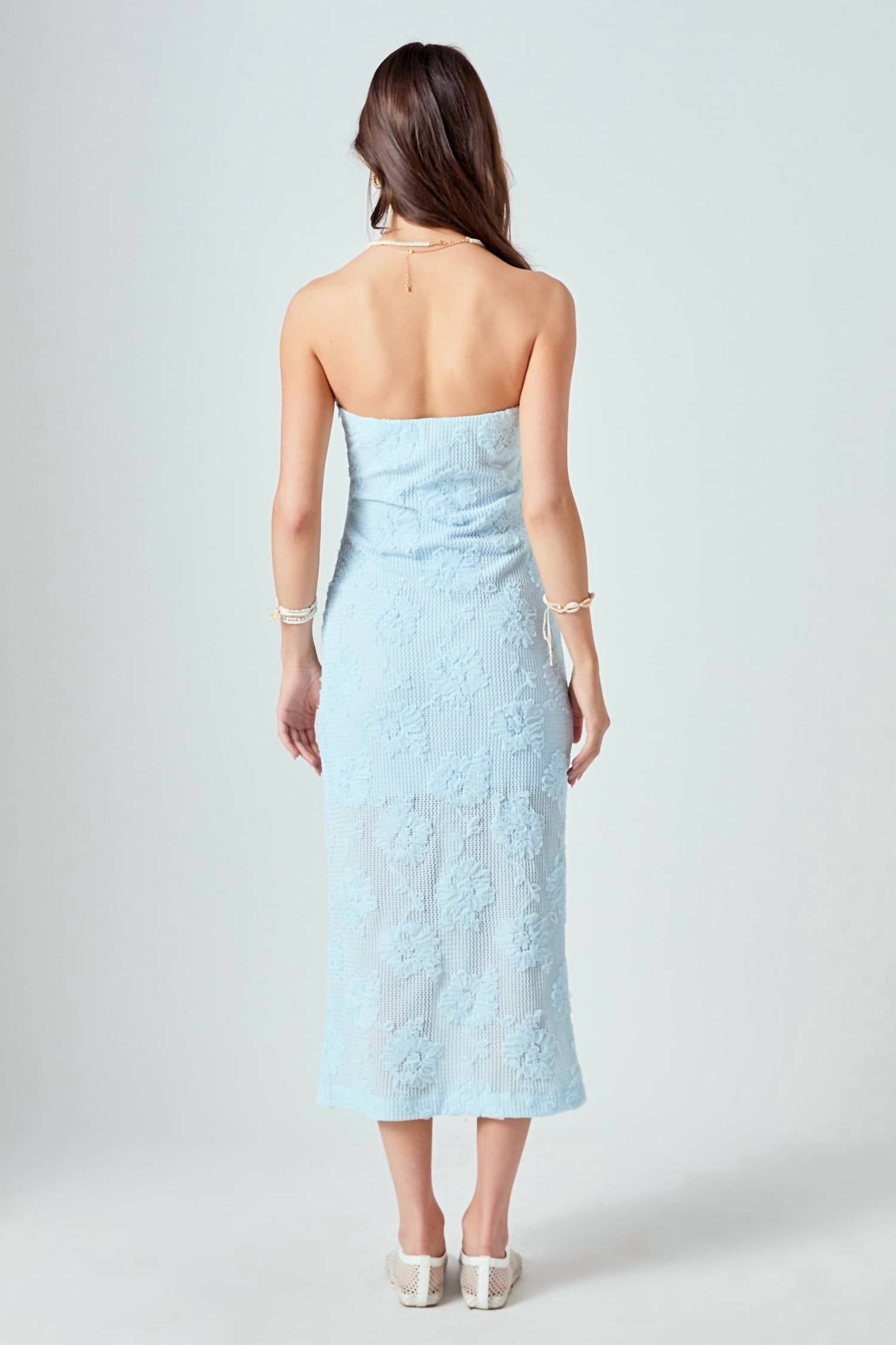Endless Rose - Mesh Embroidered Midi Strapless Dress