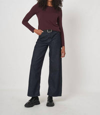 REPEAT cashmere Basic Jewel Neck Long Sleeve Top in merlot - women's long sleeve top - alternate view