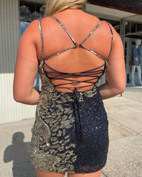 Rachel Allan - Beaded V-neck Sheath Cocktail Dress