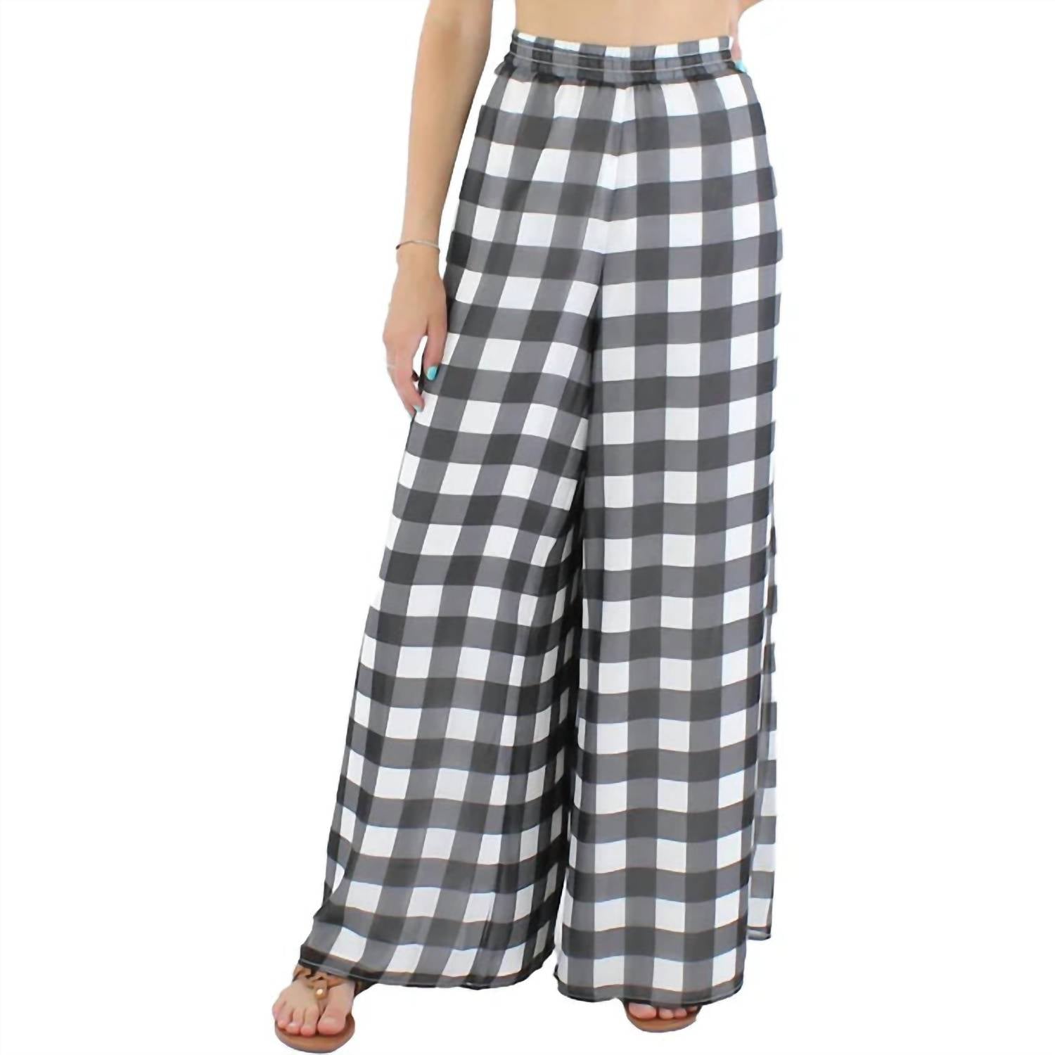 Riley & Rae - Chiffon Check Print Wide Leg Pants
