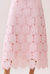 Tcec - Floral Lace Scalloped Hem Midi Skirt