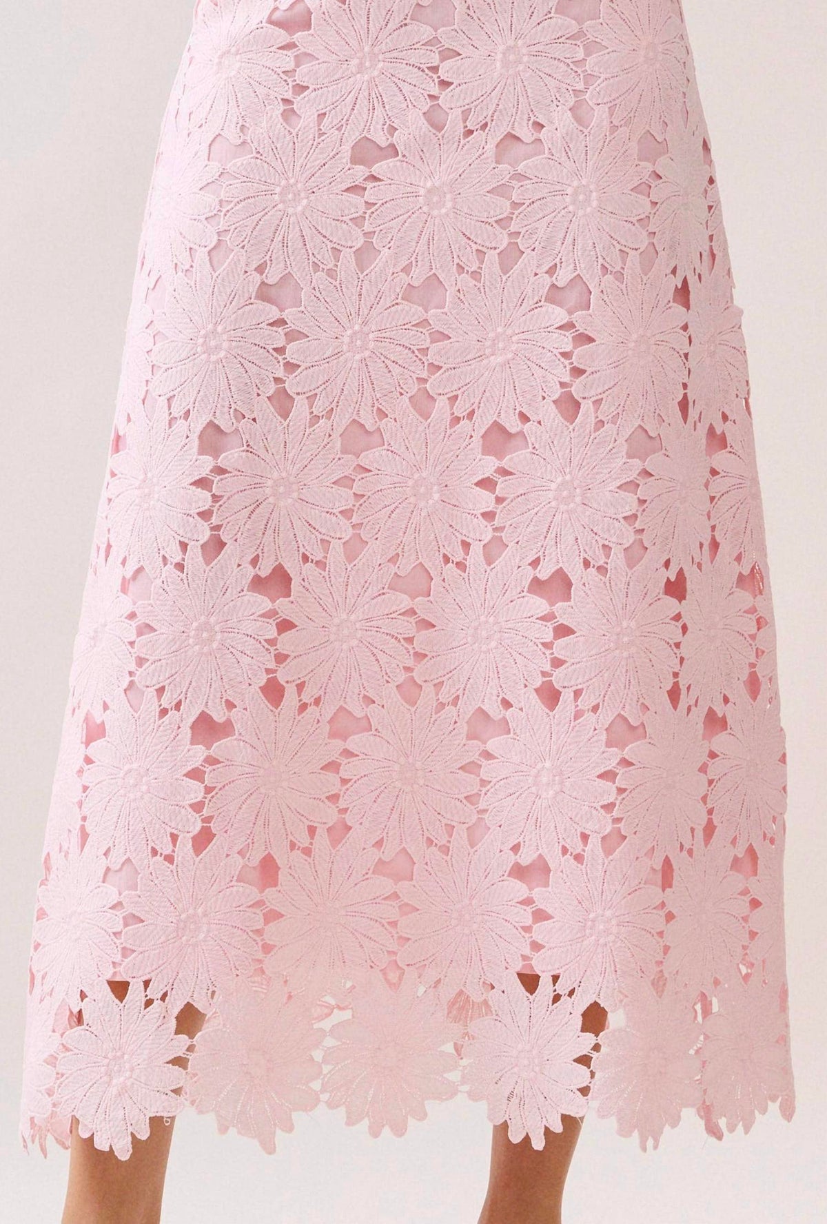Tcec - Floral Lace Scalloped Hem Midi Skirt