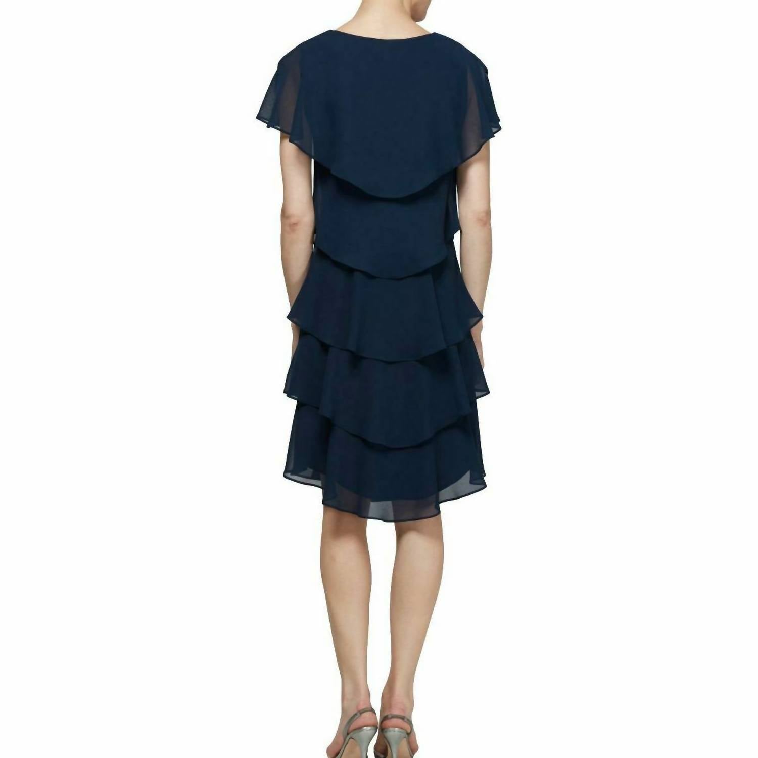 Slny - Georgette Tiered Capelet Dress