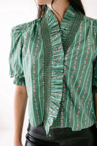 Karlie - Floral Ditzy Stripe Ruffle Top