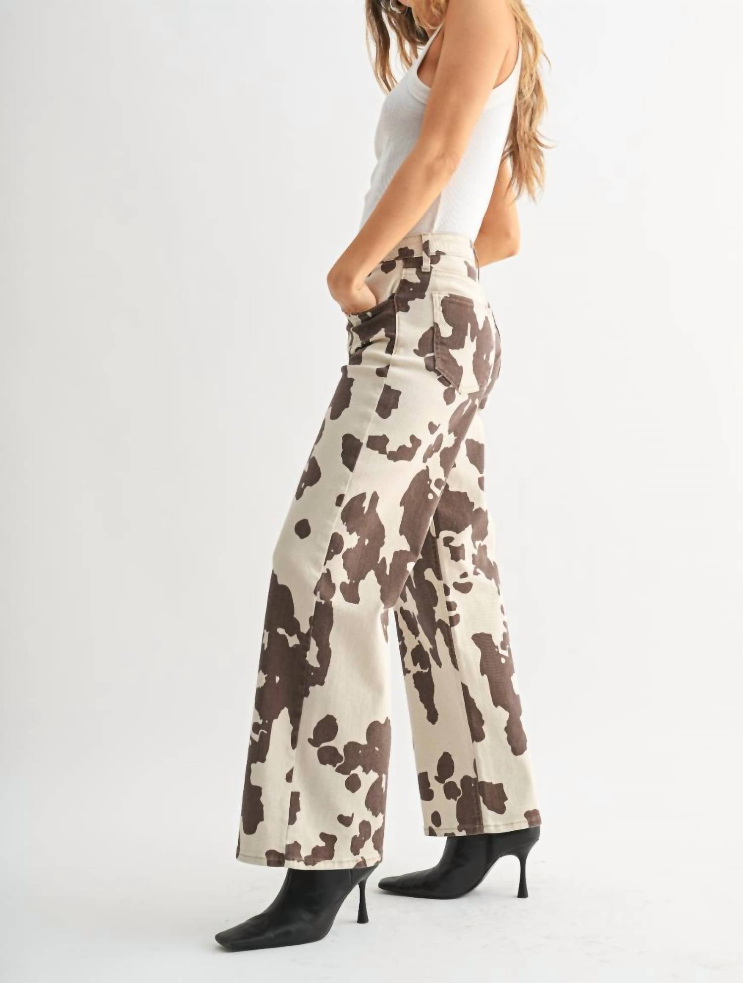JUST BLACK DENIM Cow Print Wide Leg Jeans - women's pants - alternate view