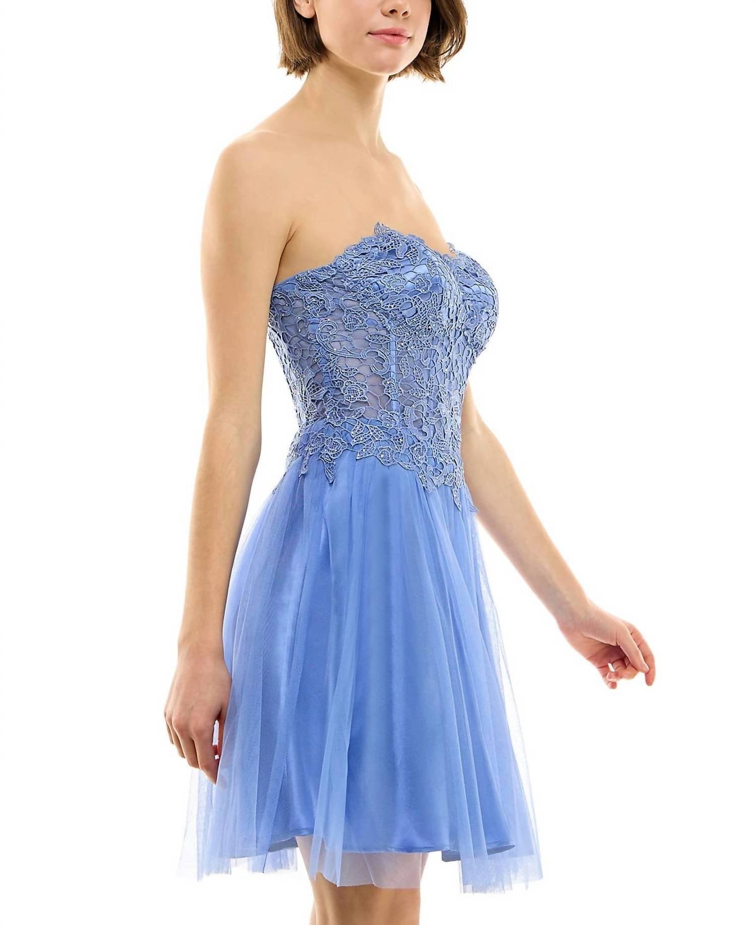 BCX Juniors Strapless Lace-bodice Fit & Flare Dress in blue - women's dress - alternate view