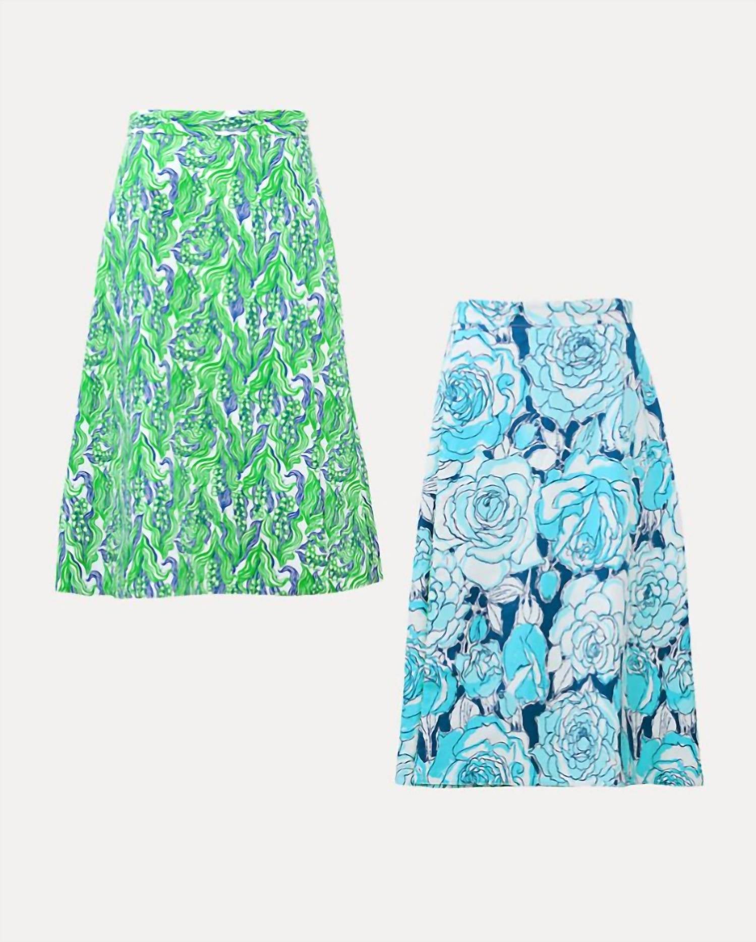 Lilly Pulitzer CONSTANCE REVERSIBLE MIDI SKIRT in green lilly of the valley capri blue rosanna - women's skirt - view 9