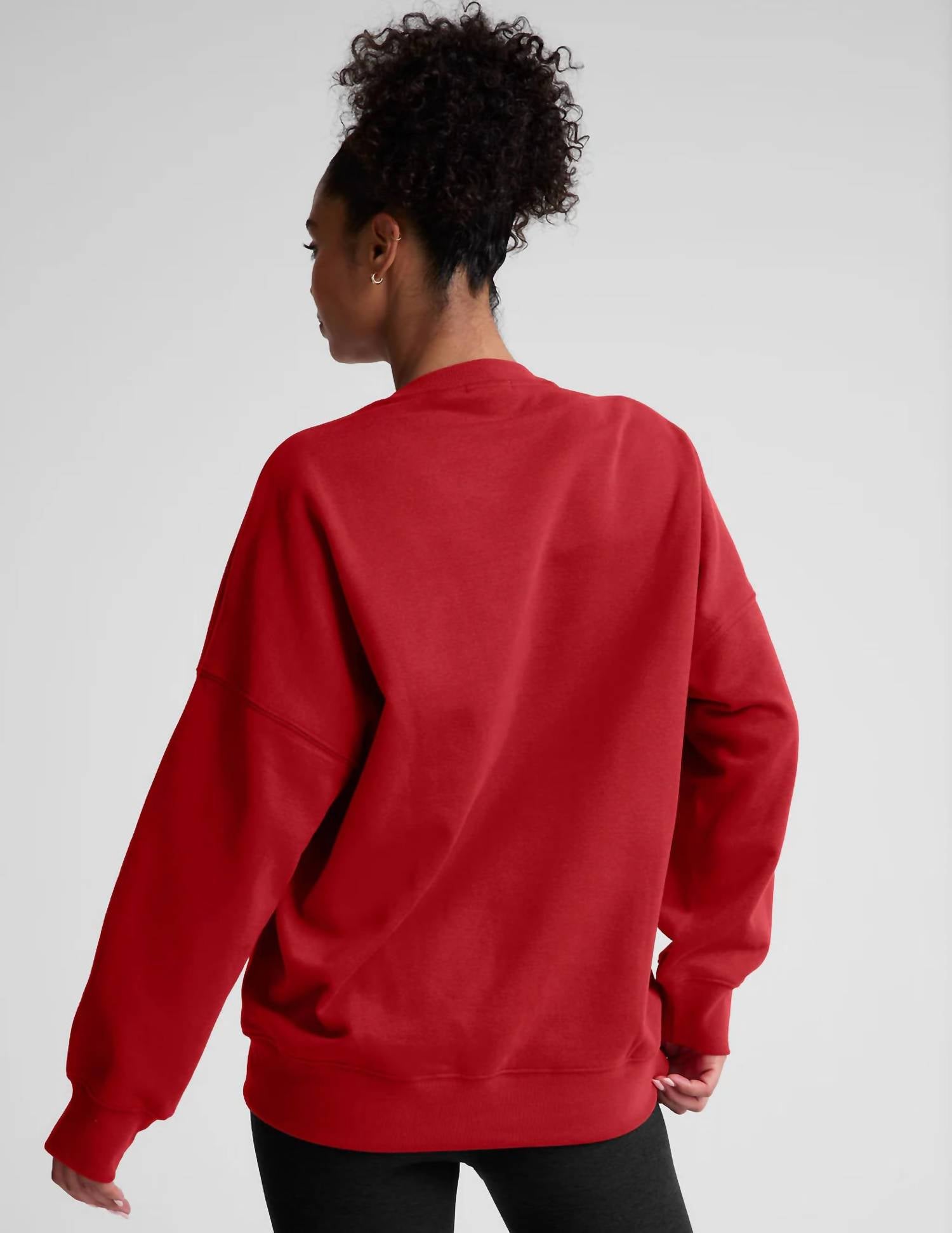 BEYOND YOGA Luxefleece Oversized Sweatshirt in holly red 1 - women's sweater - alternate view