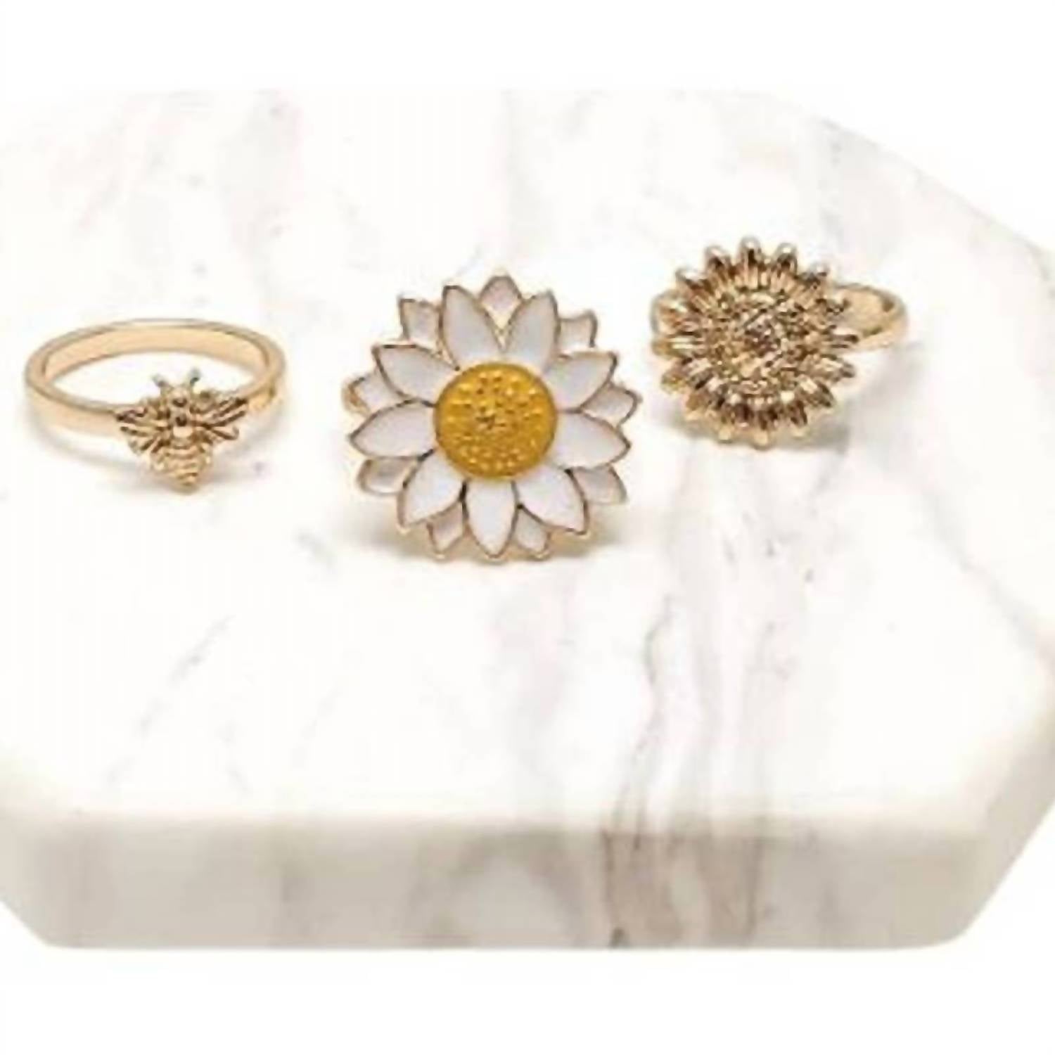 My Girl In La - Women's Sunny Daisy 3-piece Ring Set