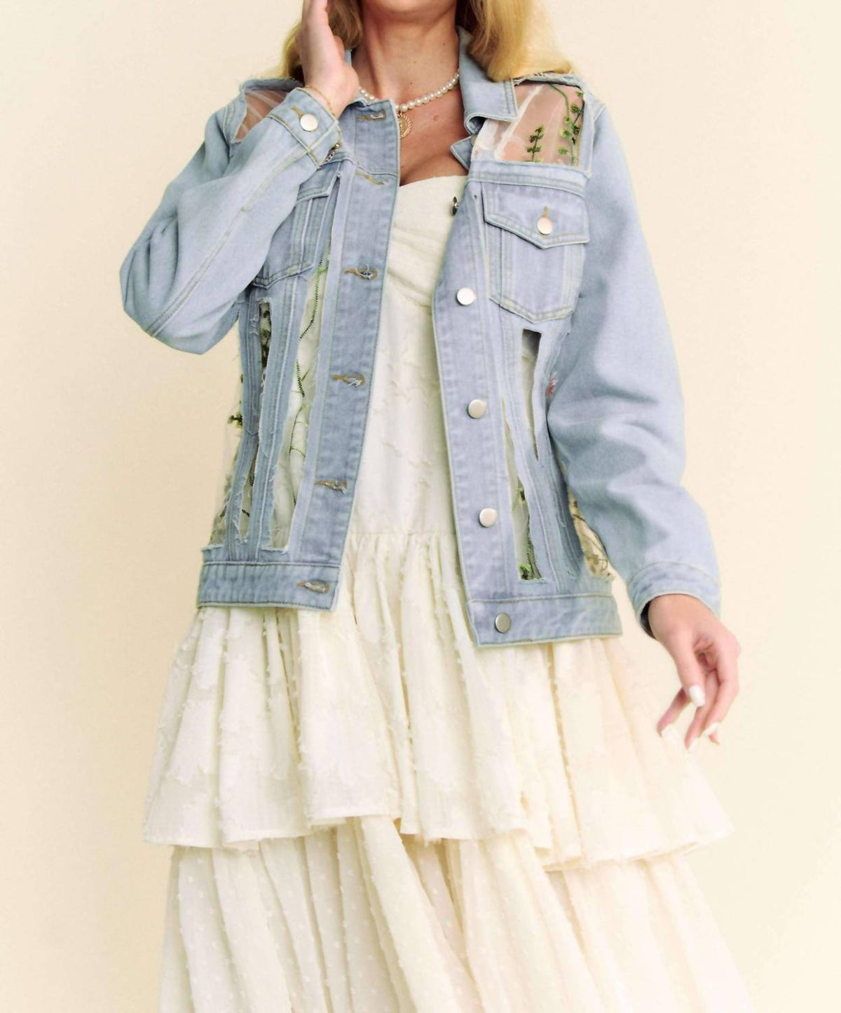 Davi & Dani - Floral Embroidery Mesh Jacket