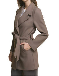 Love Tree - Lapel Collared Trench Coat With Waist Tie