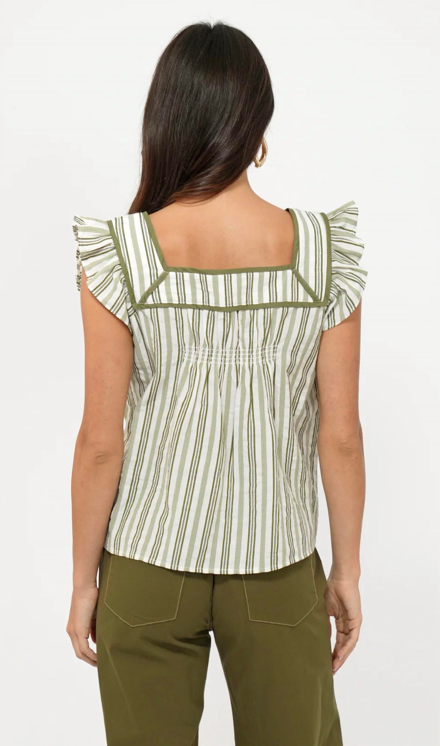 Greylin - Olga Stripe Flutter Sleeve Top