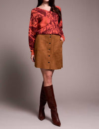 Tribal - Suede A-Line Button Front Skirt