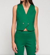 Vilagallo Crepe Knit Vest in green - women's tank top - detail view