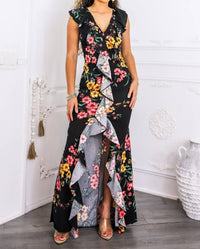 Surelymine - Two-way Floral Ruffle Maxi Dress