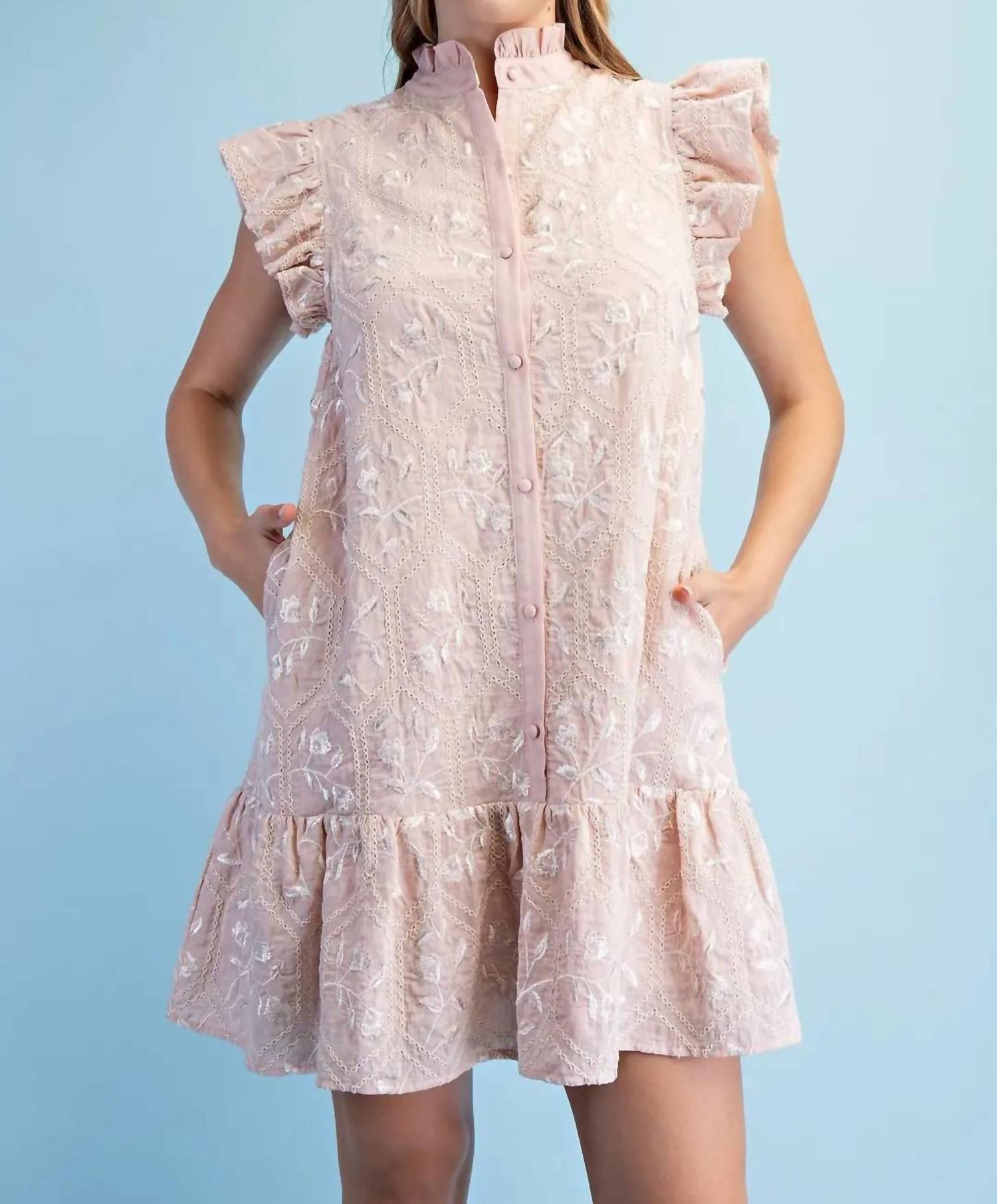 Gigio - Glossy Embroidered Ruffle Dress