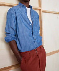 Officine Générale Bd Lyocell Shirt in mid indigo - men's shirt - detail view