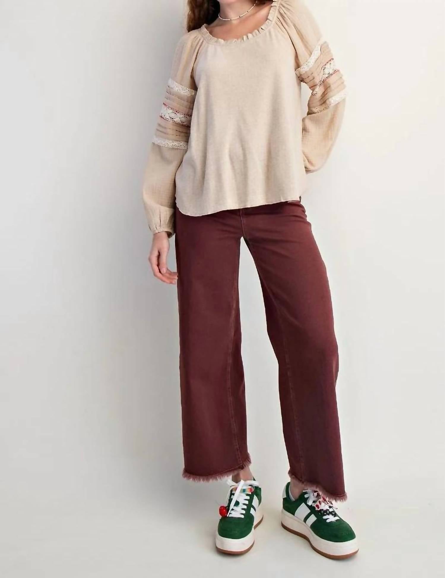 Easel - Mixed Knit Texture Top