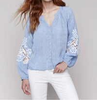Charlie B - Embroidered Sleeve Blouse