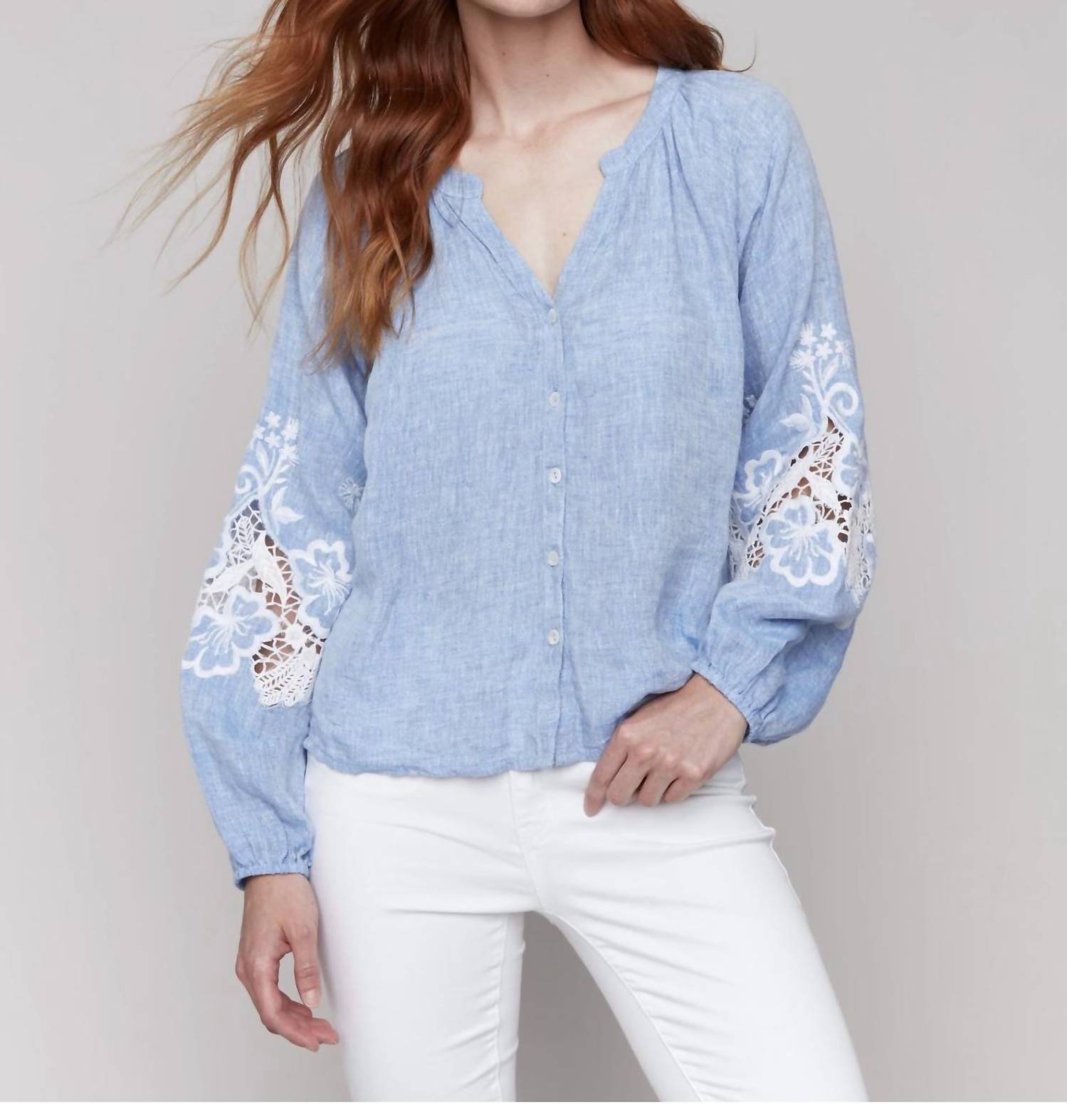 Charlie B - Embroidered Sleeve Blouse